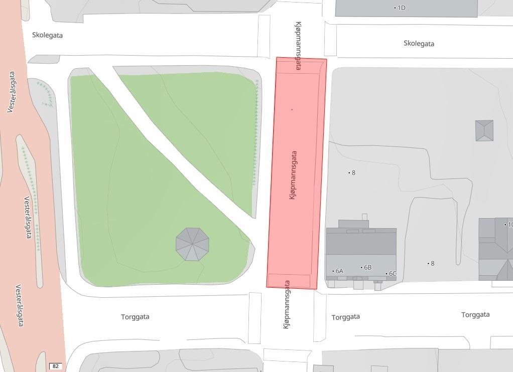 Kart over stengt gate. - Klikk for stort bilde